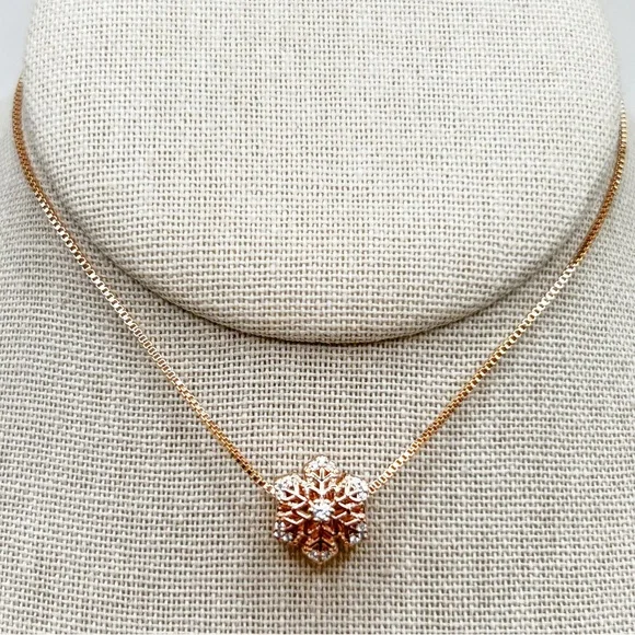 NWOT Sterling silver 18k rose gold plated snowflake necklace pendant 18” - Picture 6 of 10